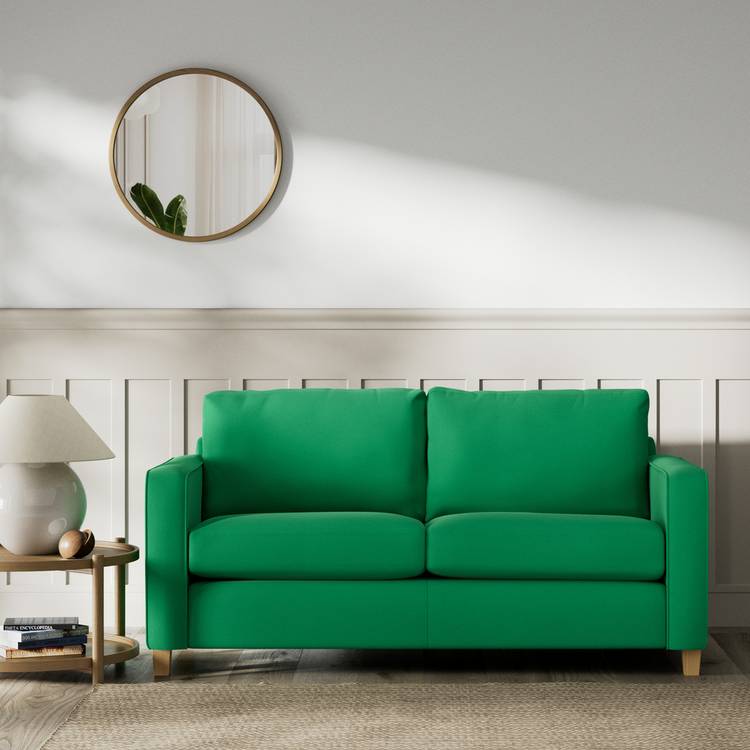 Habitat Flint Fabric 2 Seater Sofa Bed-Emerald Green-Ash Leg 0