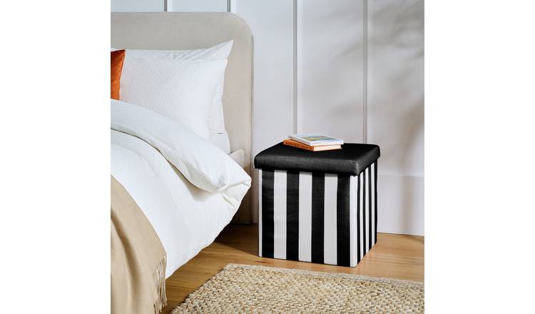 Argos Home Tilly Small Fabric Ottoman - Black & White