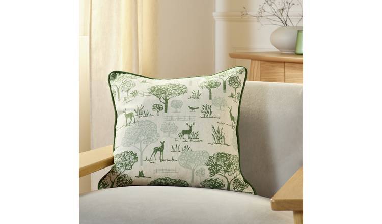 Argos Home Stag Printed Cushion - Green - 43x43cm