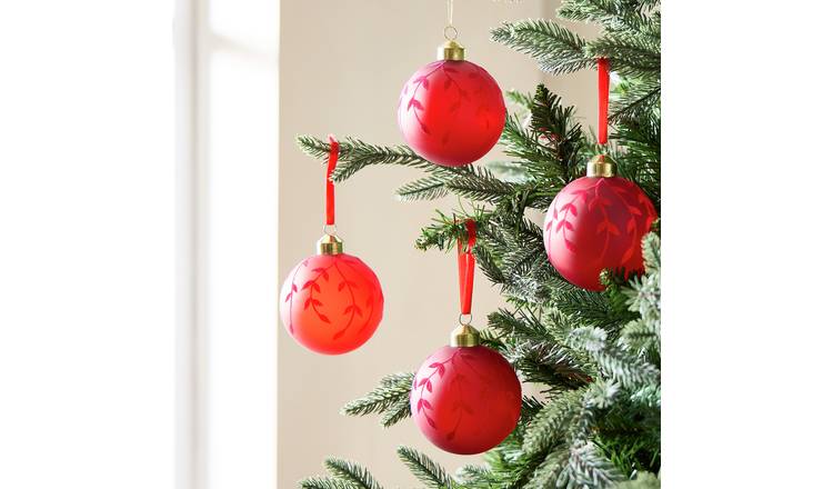 Habitat Pack of 4 Christmas Glass Christmas Baubles - Red