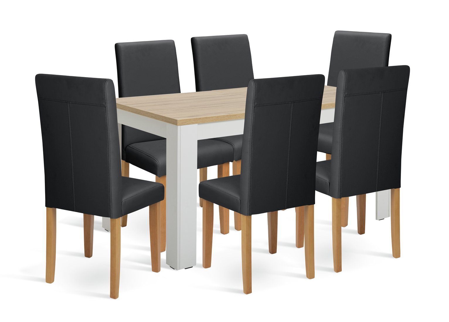 Argos Home Preston Extend Grey Dining Table & 6 Black Chairs