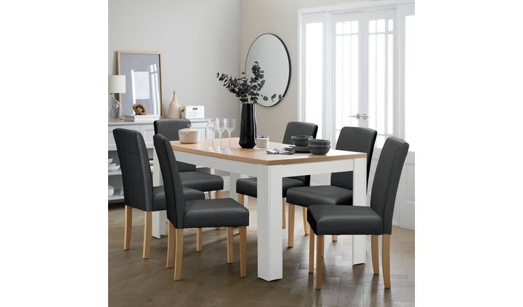 Argos Home Preston Extend Grey Dining Table & 6 Black Chairs