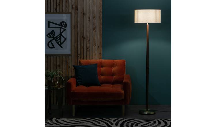 Habitat Wood and Brass Stick Floor Lamp - Walnut & Natural