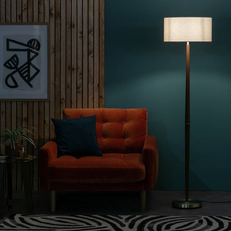 Habitat Wood and Brass Stick Floor Lamp - Walnut & Natural 0