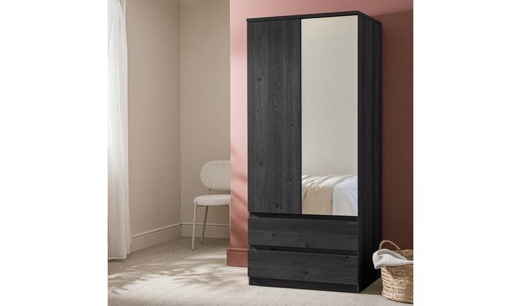 Argos Home Jenson 2 Door 2 Drawer Mirror Wardrobe - Black