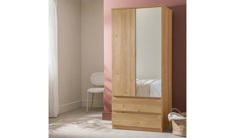 Argos Home Jenson 2 Door 2 Drawer Mirror Wardrobe - New Oak