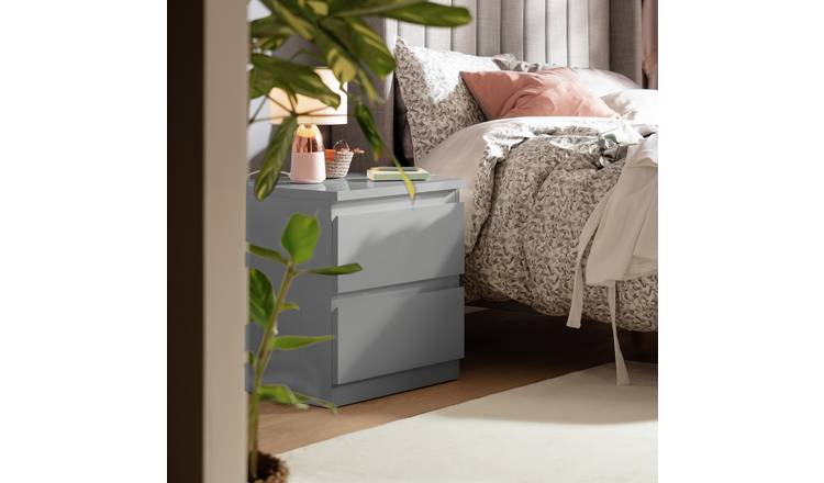 Argos Home Jenson 2 Drawer Bedside Table - Gloss Grey