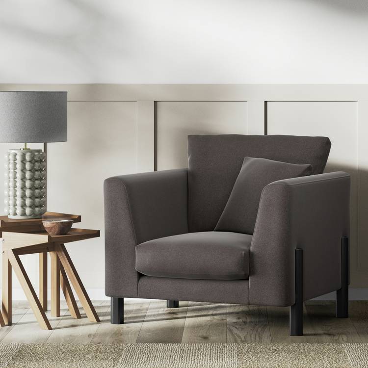 Habitat Aston Velvet Armchair - Slate Grey - Black Leg 0