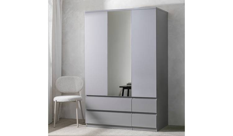 Argos Home Jenson 3 Door 4 Drawer Mirror Wardrobe - Grey