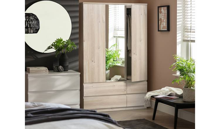 Argos Home Jenson 3 Door 4 Drawer Mirror Wardrobe - Oak