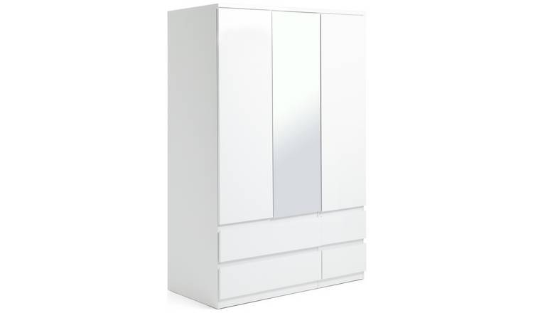 Argos Home Jenson 3Door 4Drawer Mirror Wardrobe -Gloss White