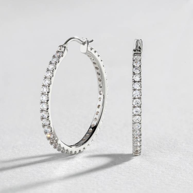 Revere Sterling Silver Cubic Zirconia Hoop Earrings 0