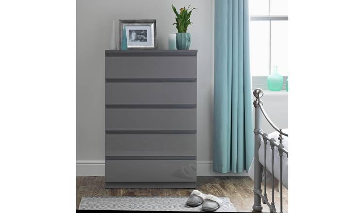 Argos Home Jenson 5 Drawer Chest - Grey Gloss