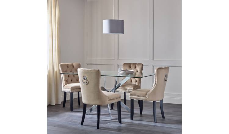 Argos Home Blake Chrome Dining Table & 4 Taupe Chairs