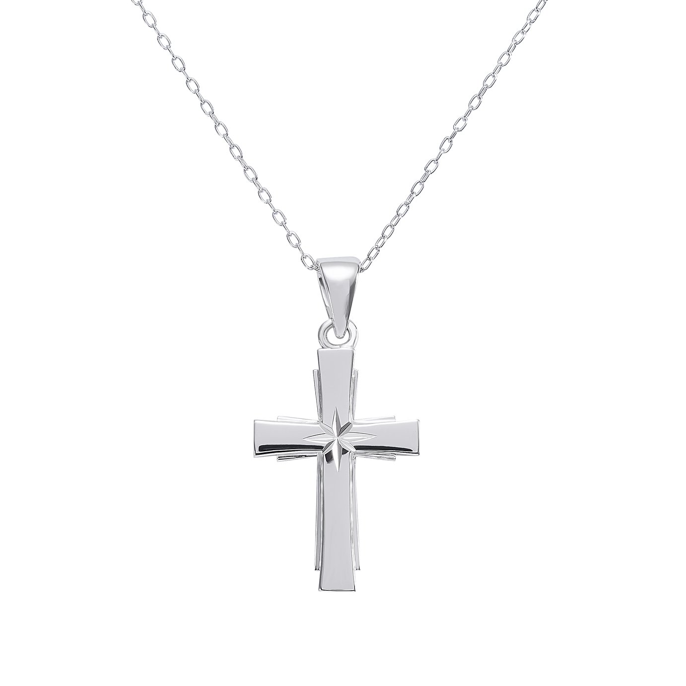 Revere Sterling Silver Diamond Cut Cross  Cable Chain