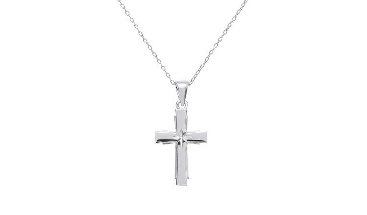 Revere Sterling Silver Diamond Cut Cross  Cable Chain