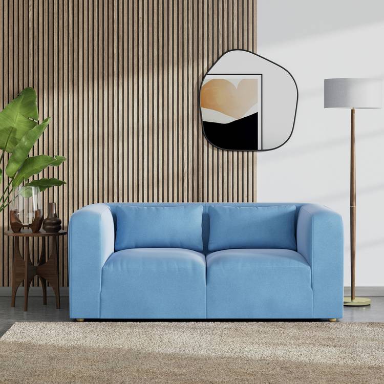 Habitat Lars Velvet 2 Seater Sofa - Sky Blue - Ash Leg 0