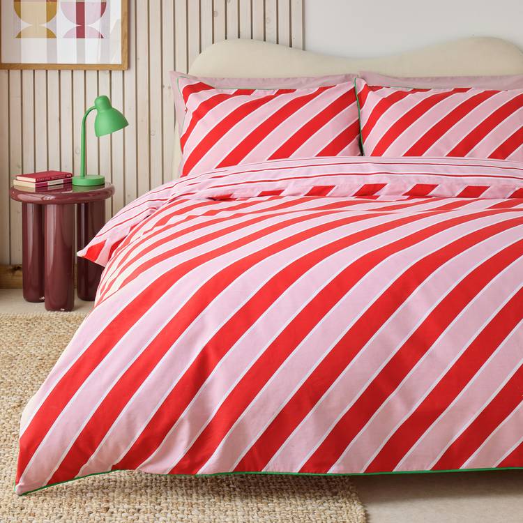 Habitat Candy Stripe Pink & Red Bedding Set - Superking 0