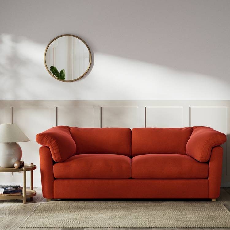 Habitat Wynn Velvet 3 Seater Sofa - Burnt Orange - Ash Leg 0