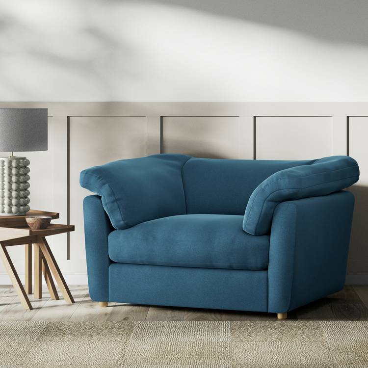 Habitat Wynn Velvet Cuddle Chair - Ink Blue - Ash Leg 0
