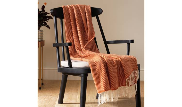 Habitat Herringbone Throw - Burnt Orange - 125x150cm