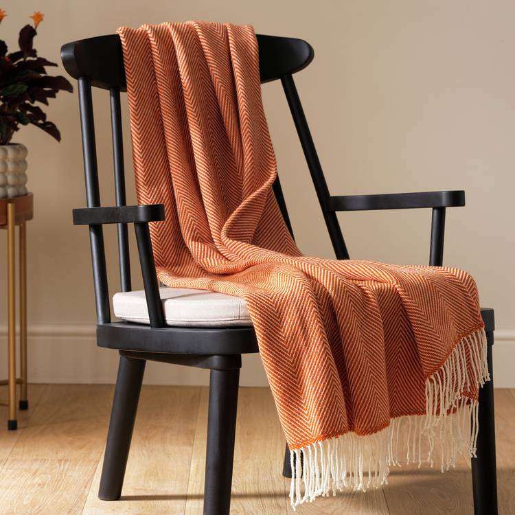 Habitat Herringbone Throw - Burnt Orange - 125x150cm 0