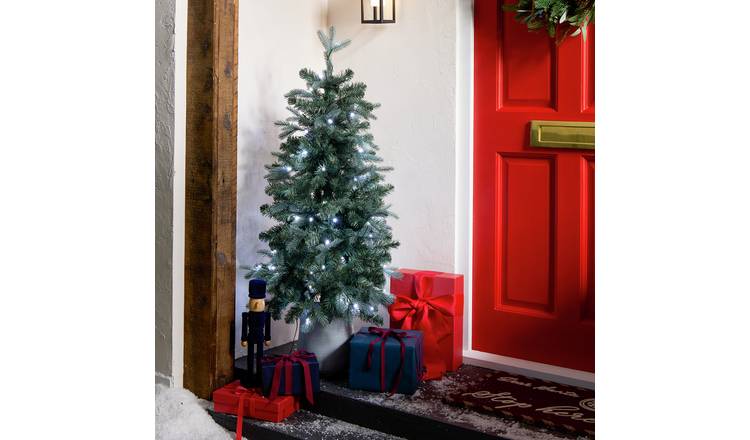 Habitat 4ft Pre Lit Blue Tips Small Potted Christmas Tree  