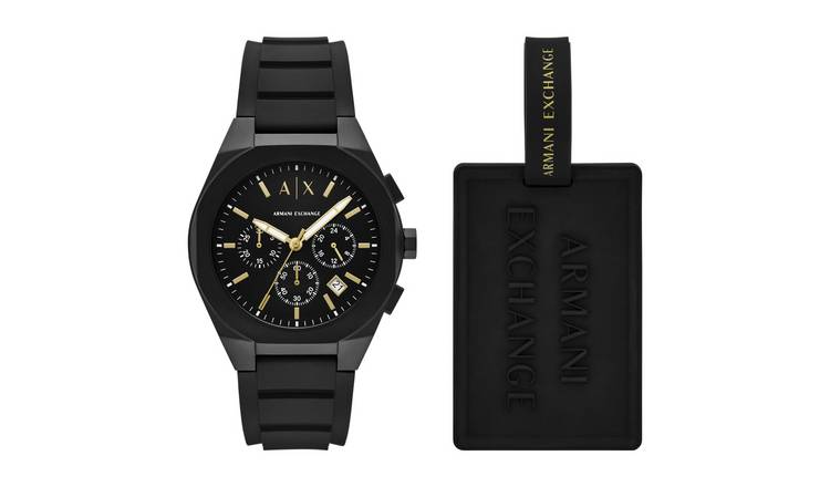 Armani Exchange Chronograph Black Silicone Watch Set