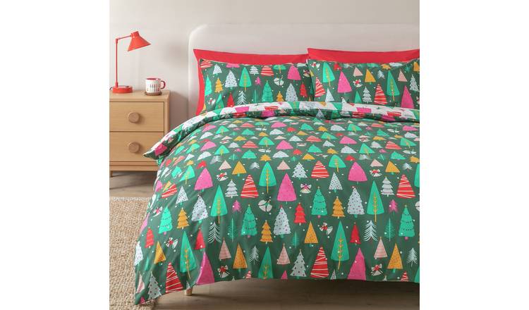 Argos Home Christmas Trees Green Bedding Set - Superking