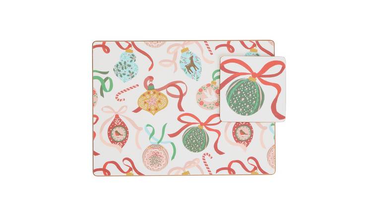 Argos Home Bow Bauble Set of 4 Placemats & Coaster Set