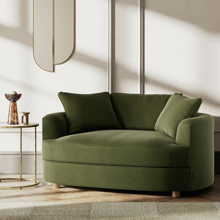 Habitat Sacha Velvet Cuddle Chair - Moss Green - Ash Leg 0