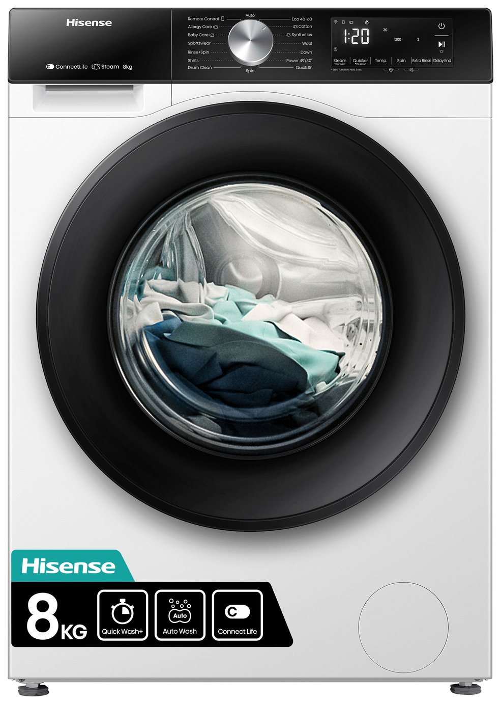 Hisense 3S Series WF3S8043BW WiFi 8kg Washing Machine-White