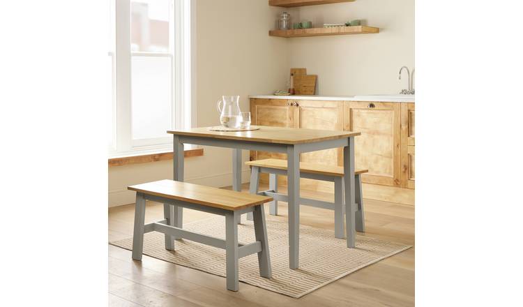 Argos Home Chicago Grey Dining Table & 2 Grey Benches