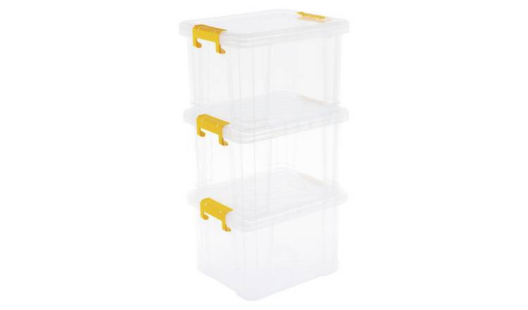 Strata Stackmaster 3 x 35 Litre Plastic Storage Boxes- Clear
