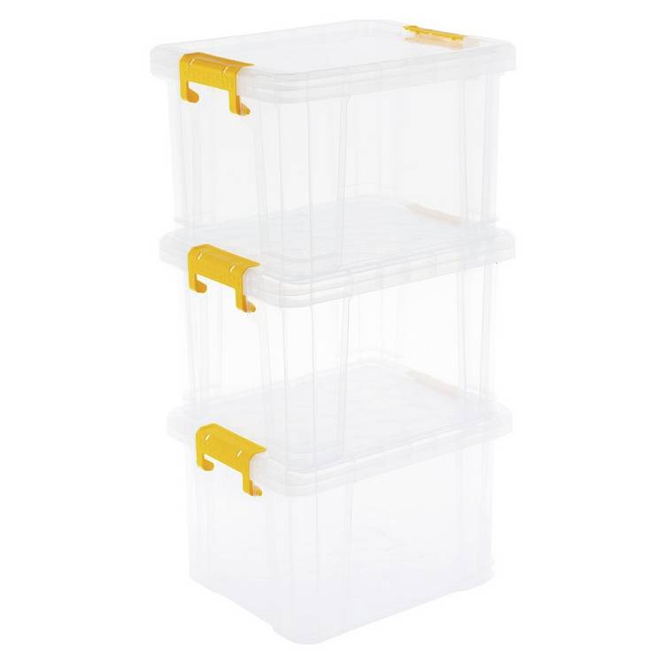 Strata Stackmaster 3 x 35 Litre Plastic Storage Boxes- Clear 0