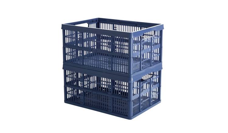 Habitat 2 x 32L Plastic Storage Folding Crates - Blue