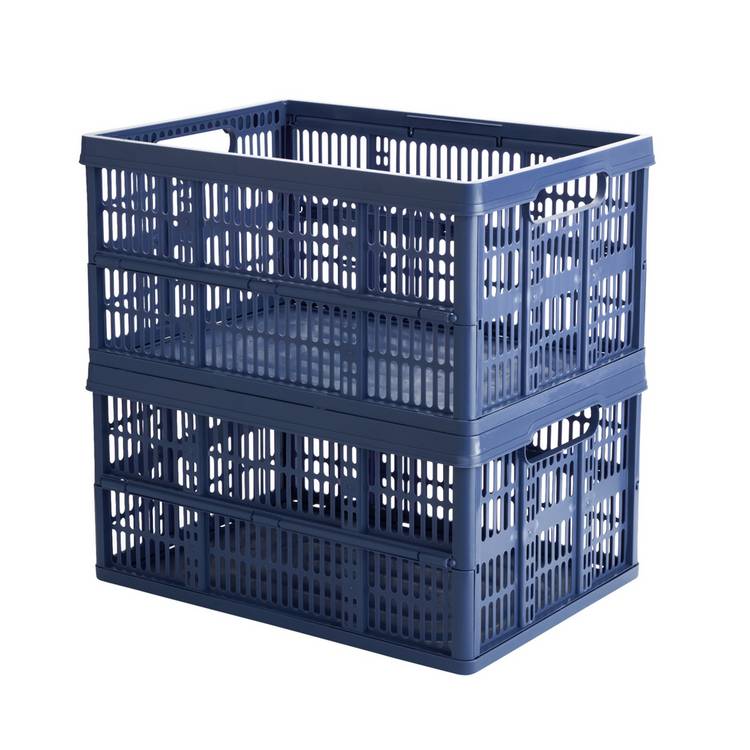 Habitat 2 x 32L Plastic Storage Folding Crates - Blue 0