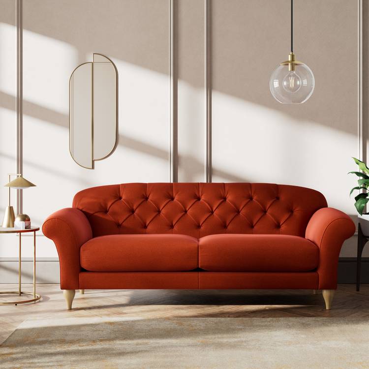 Habitat Brooker Velvet 4 Seater Sofa - Orange - Ash Leg 0