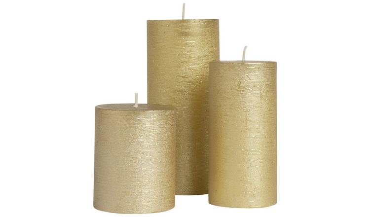 Argos Home Large Pillar Candle Set - Gold - Pack of 3