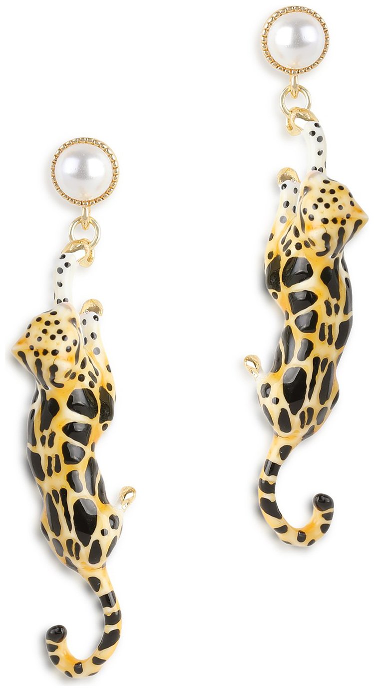 Bill Skinner Hand Painted Clouded Leopard Drop Earrings