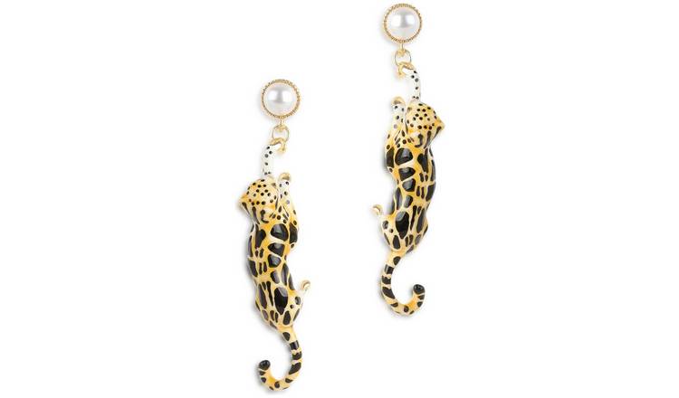 Bill Skinner Hand Painted Clouded Leopard Drop Earrings