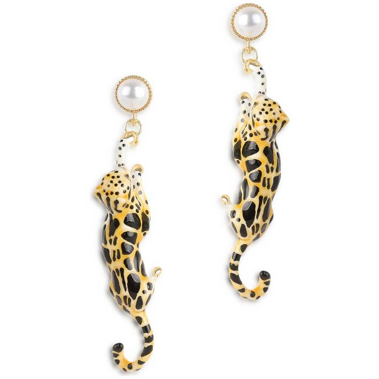Bill Skinner Hand Painted Clouded Leopard Drop Earrings 0
