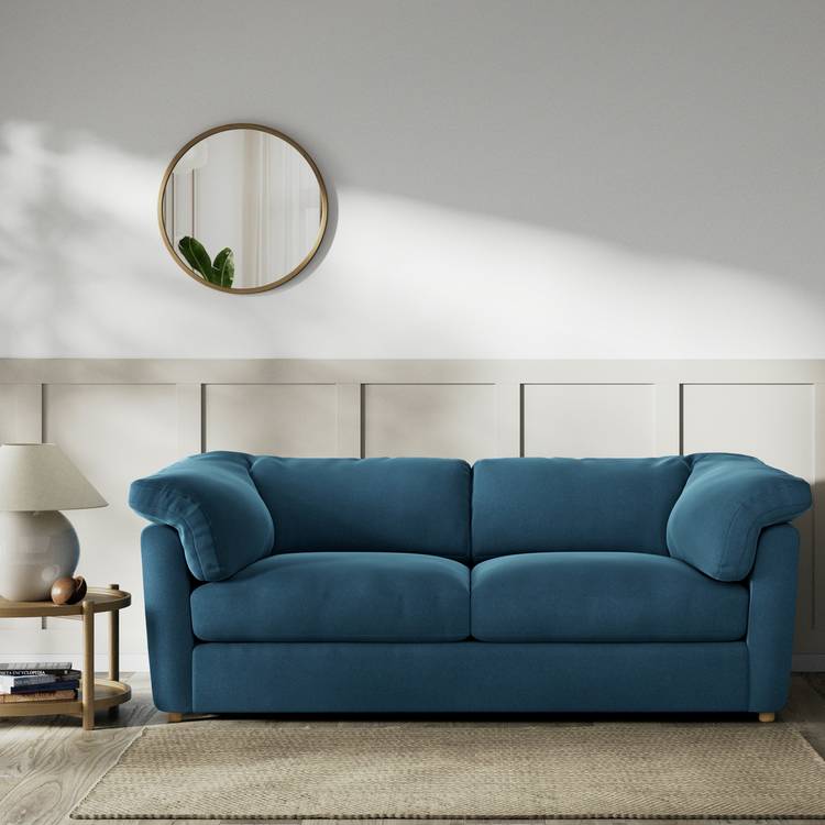 Habitat Wynn Velvet 3 Seater Sofa - Ink Blue - Ash Leg 0