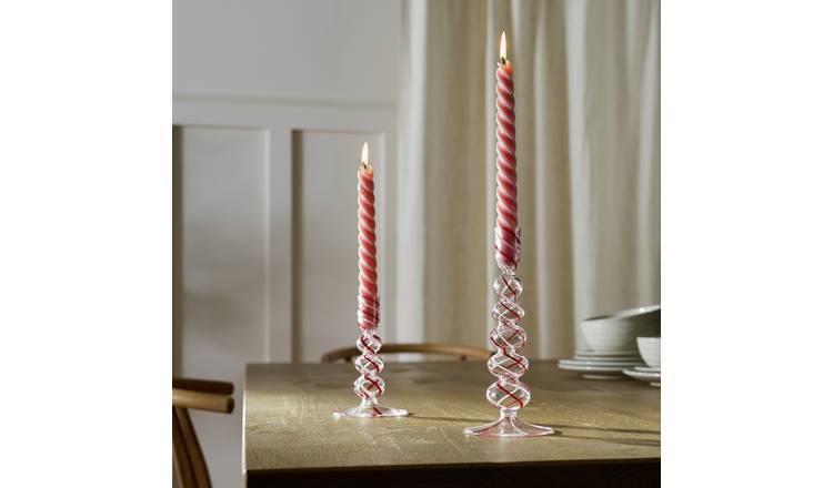 Habitat Swirled Glass Large Candle Stick - Red & Pink