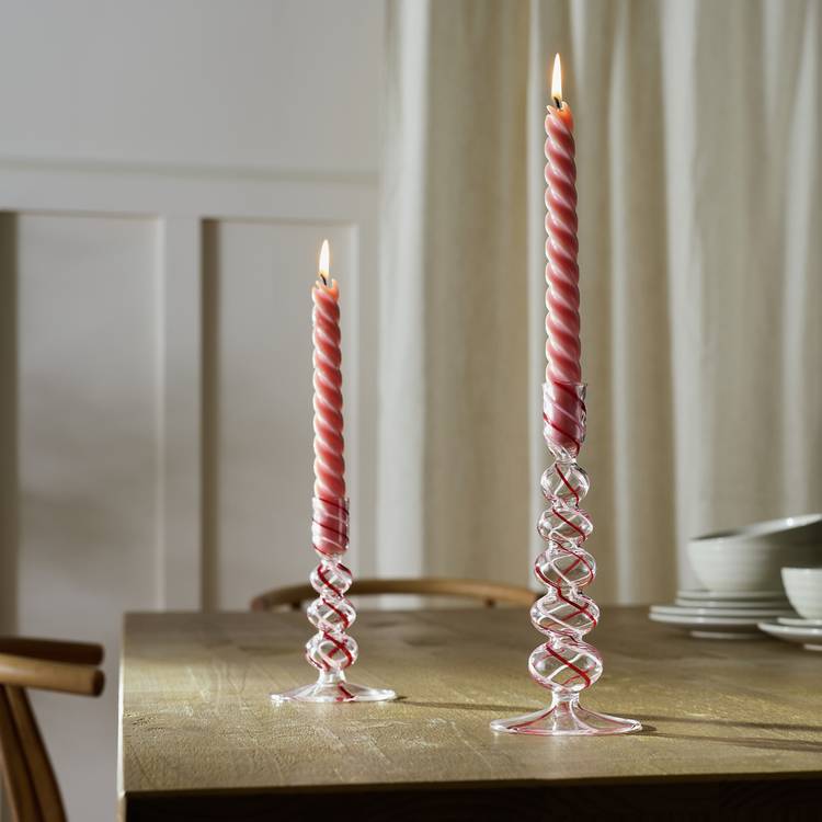 Habitat Swirled Glass Large Candle Stick - Red & Pink 0