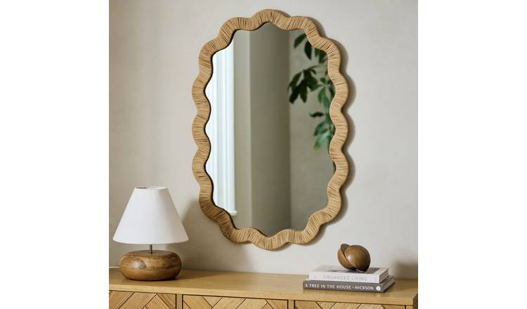 Habitat Rattan Wavy Wall Mirror - 90x60cm