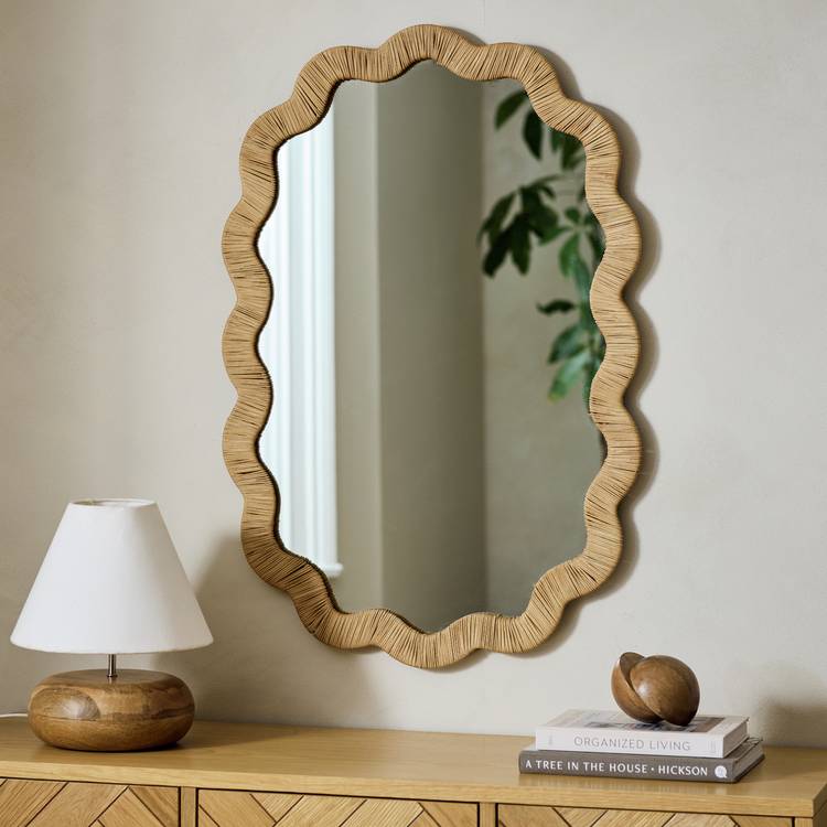 Habitat Rattan Wavy Wall Mirror - 90x60cm 0