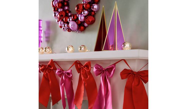 Habitat Red and Pink Satin Bow Christmas Garland