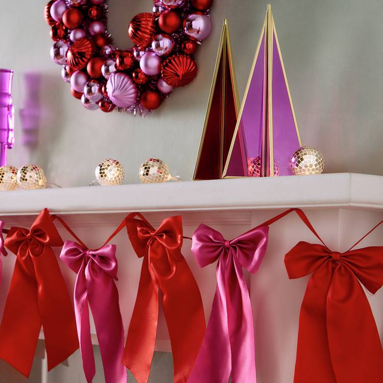 Habitat Red and Pink Satin Bow Christmas Garland 0