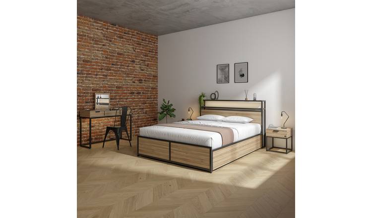 X Rocker Living Denver Double Wooden Ottoman Bed - Oak